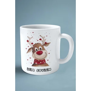 2024 Yılbaşı Noel Isimli Baskılı Kupa Bardak Geyik Kırmızı