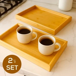 Doğal Bambu 2’li Tepsi Seti | Dikdörtgen Servis Tepsisi
