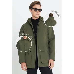 Altınyıldız Classics Erkek Haki Kapüşonlu Dik Yaka Standart Fit Sıcak Tutan Rüzgar Geçirmez Mont