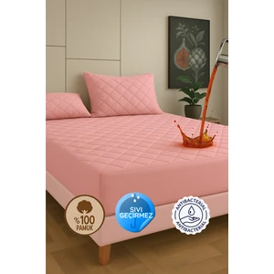 Pamukkale Alez Pembe Pamuk Kapitone Sıvı Geçirmez Alez Fitted Çarşaf