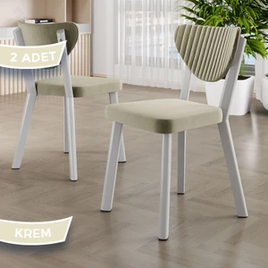 Arfe Serisi 2 Adet Krem Mutfak Sandalyesi Beyaz Metal Iskeletli 1. Sınıf Babyface Kumaş