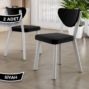 Arfe Serisi 2 Adet Siyah Mutfak Sandalyesi Beyaz Metal Iskeletli 1. Sınıf Babyface Kumaş