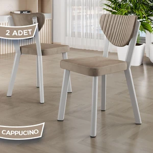 Arfe Serisi 2 Adet Cappucino Mutfak Sandalyesi Beyaz Metal Iskeletli 1. Sınıf Babyface Kumaş