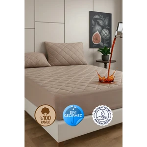 Pamukkale Alez Kahverengi  Pamuk Kapitone Sıvı Geçirmez Alez Fitted Alez Çarşaf