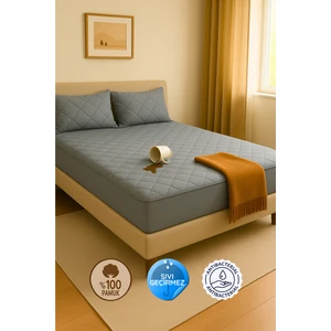 Pamukkale Renkli Alez Gri %100 Pamuk Kapitone Sıvı Geçirmez Yatak Koruyucu Fitted Alez Çarşaf