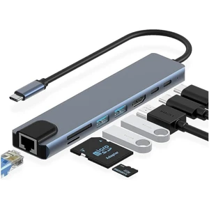 HC-13M Macbook Android Uyumlu Type-C To 3*usb 3.0 4K HDMI  Ethernet RJ45 Çevirici Hub Adaptör FC55

