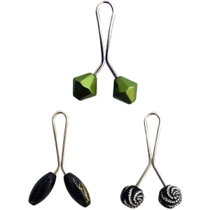 3 Adet Tesettür Eşarp ve Şal Klipsi Siyah Siyah Desenl Yeşil