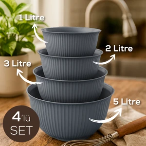 4'lü Mega Boy Plastik Karıştırma ve Saklama Kase Seti |  1l, 2l, 3l, 5l Antrasit