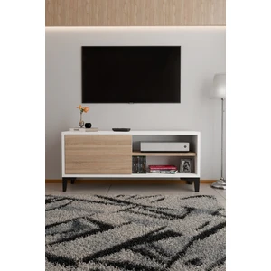 Modern Tv Ünitesi Kapaklı Raflı Tv Sehpası Salon Için Minimal Tasarım Fonksiyonel Tv Dolabı