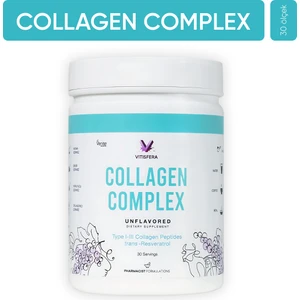 Collagen Complex - %100 Saf, Doğal Tip I-III Çift Hidrolize Kolajen Peptitleri + trans Resveratrol İçeren Gıda Takviyesi I Nötr Tat, Şekersiz
