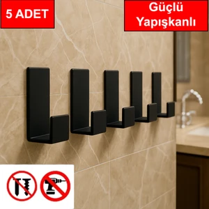 Plastik Güçlü Yapışkanlı Çok Amaçlı Askılık Kapı Arkası Bornoz Askılığı Mutfak Askı 5 Adet