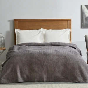 Karaca Home Sandra Çift Kişilik Balık Sırtı Desenli Pamuk Battaniye Gri