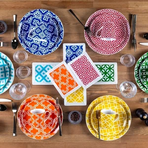 24 Parça 6 Kişilik Beyaz Desenli Porselen Yemek Takımı