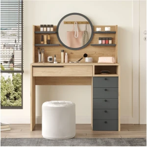 Bohem Makyaj Masası 100CM Aynalı Çekmeceli Şifonyer Raf Sepet-Antrasit BOH30-SA