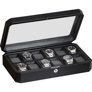12 Yuvalı Lüks Saat Kutusu, Büyük Cam Kapaklı, Deri, Erkek Saat Düzenleyici