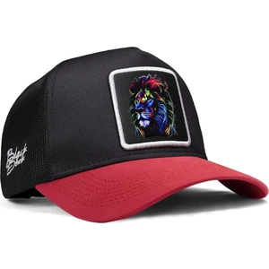 V1 Trucker Aslan - 7 Kod Logolu Unisex Kırmızı Siperli-Siyah Şapka