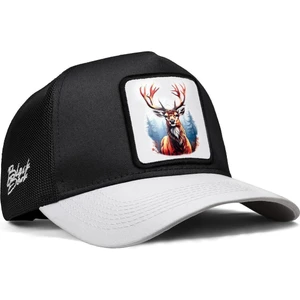 V1 Trucker Geyik - 1bs Kod Logolu Unisex Beyaz Siperli-Siyah Şapka