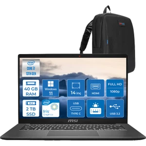 Msı Modern 14 Intel Core I7 1355U 40GB 2tb SSD Iris Xe Graphics Windows 11 Home 14" IPS Fullhd (1920*1080) Taşınabilir Bilgisayar F13MG257XTRH24 + Zetta Çanta