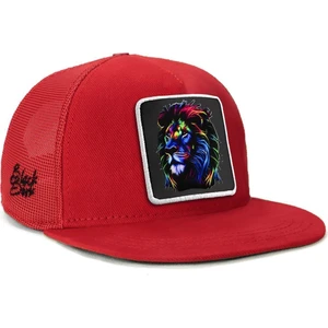 V1 Kids Hip Hop Renkli Aslan - 15 Kod Logolu Unisex Trucker Kırmızı Hip Hop Şapka (Cap)