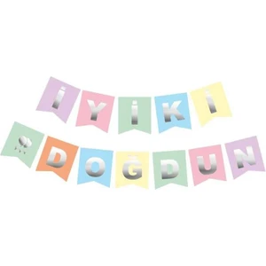İyiki Doğdun Banner MAKARON RENGARENK yazı GÜMÜŞ