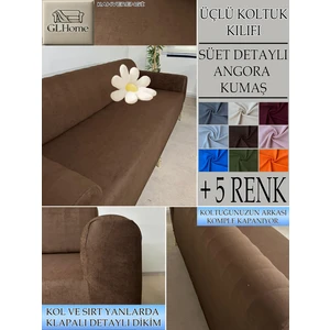 Süet Detaylı Angora Kumaş 3lü Komple Giydirme Kanepe & Çekyat, Bohem, Porto, Vb. Model Koltuk Kilifi