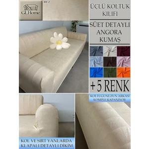 Süet Detaylı Angora Kumaş 3lü Komple Giydirme Kanepe & Çekyat, Bohem, Porto, Vb. Model Koltuk Kilifi