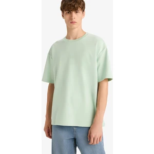 Oversize Geniş Kalıp Ütü Gerektirmeyen Bisiklet Yaka Kısa Kollu Basic Düz Ağır Kumaş Tişört X3926AZ25SP