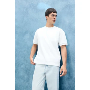 Oversize Geniş Kalıp Bisiklet Yaka Basic Düz Kısa Kollu Ağır Kumaş Tişört B6494AX25SP