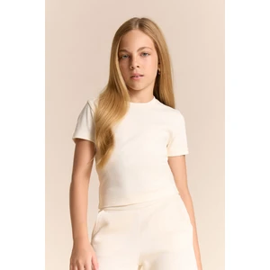 Kız Çocuk Slim Fit Dar Kesim Bisiklet Yaka Ribana Basic Düz Kısa Kollu Tişört B3054A825SM