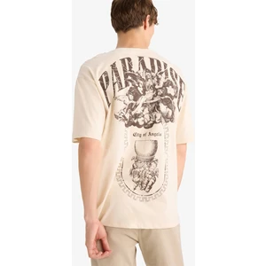 %100 Pamuk Boxy Fit Rahat Kesim Bisiklet Yaka Sırt Baskılı Kısa Kollu Tişört F8322AX25AU