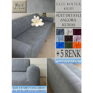 Süet Detaylı Angora Kumaş 3lü Komple Giydirme Kanepe & Çekyat, Bohem, Porto, Vb. Model Koltuk Kilifi