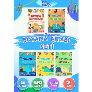 BD Kitap Çocuklar Için 5’li Boyama Kitabı Seti 1 -  Ingilizce Kelimeler - 5 Kitap - 80 Sayfa