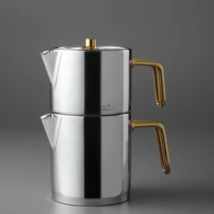 Metalix Midi Paslanmaz Çelik Çaydanlık Seti 0,9 L Demlik + 1,2 L Suluk, Ergonomik Kulp ve İndüksiyon Uyumlu Titanyum Gold Tasarım