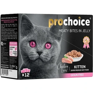 Pro Choice Prochoice Pouch Tahılsız Tavuklu ve Ciğerli Yaş Yavru Kedi Maması 85 gr x 12