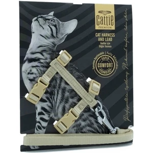 Kedi Göğüs ve Gezdirme Tasma Takımı Haki 1x25-40 Cm