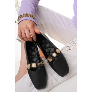 Kadın Günlük Babet Siyah Deri Ortopedik Taban ile Rahat Kullanım Sunar