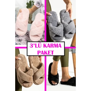 3'lü Paket Ev Terliği Çeyiz Terliği Kışlık Terlik Ses Yapmaz Hafif Taban Taban