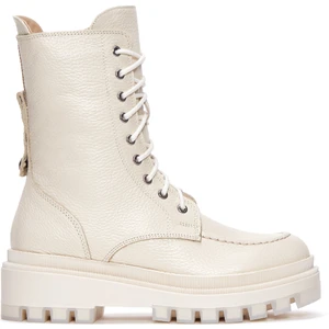 Kadın Bej Fermuarlı Kalın Tabanlı Deri Postal Bot 25WFD183518