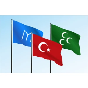 Kayı Boyu Osmanlı Yeşil Üç Hilal ve Türk Bayrağı 3 Lü Set