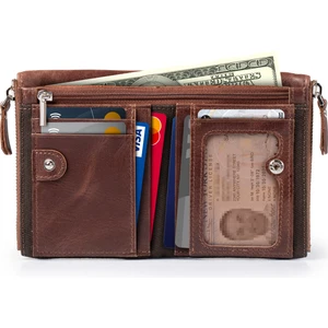 Angelino Erkek Deri Cüzdan - Hakiki Deri Çok Amaçlı Fermuarlı Cüzdan -  Rfıd Korumalı Deri Cüzdan - Kahverengi Deri Cüzdan