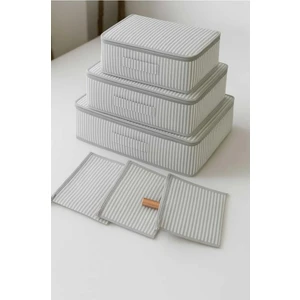 6'lı Valiz Içi Düzenleyici Set/bavul Içi Organizer Seyehat Çantası Hurç Seti Gri Çizgili