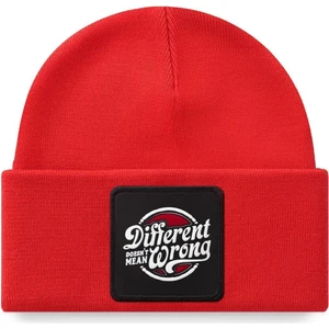 V1 Akrilik Different Doesn't - 1 Kod Logolu Unisex Kırmızı Bere (Beanie)