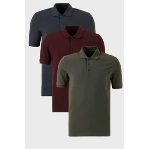 Pamuklu Regular Fit Düğmeli Polo Yaka 3'lü Paket T Shirt Erkek T Shirt 5902127S3