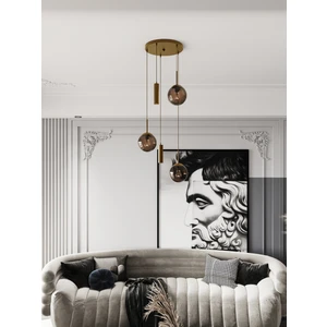 Vienna Modern Eskitme Metal Gövdeli 5'li Sarkıt Avize - 3 Bal Cam Küre 2 LED Spot, E27 DUY-G10 Duy
