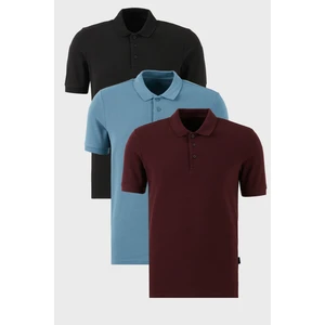 Pamuklu Regular Fit Düğmeli Polo Yaka 3'lü Paket T Shirt Erkek T Shirt 5902127S3