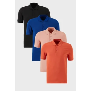 Pamuklu Regular Fit Düğmeli Polo Yaka 4'lü Paket T Shirt Erkek T Shirt 5902127S4