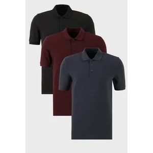 Pamuklu Regular Fit Düğmeli Polo Yaka 3'lü Paket T Shirt Erkek T Shirt 5902127S3