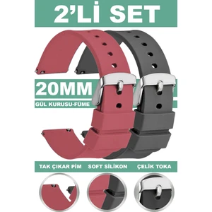 20mm Fossil-Welder-Wesse-Casio-Armani-Omega-Seiko-Tissot Saat Uyumlu Silikon Saat Kordonu Kayışı MR2