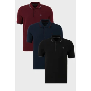 Pamuklu Slim Fit Şerit Detaylı Düğmeli Polo Yaka 3'lü Paket T Shirt Erkek T Shirt 5902118S3