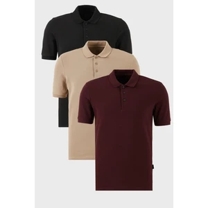 Pamuklu Regular Fit Düğmeli Polo Yaka 3'lü Paket T Shirt Erkek T Shirt 5902127S3